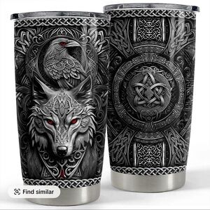 Viking Wolf and Raven Stainless Steel Tumbler - Black and Silver